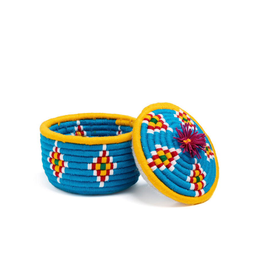 blue and yellow khatoon round basket
