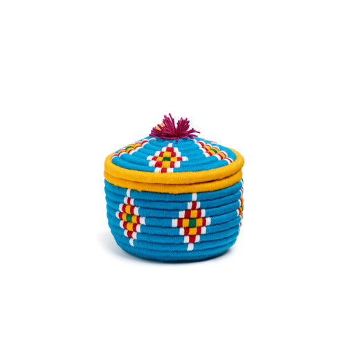 Blue and Yellow Khatoon Round Basket