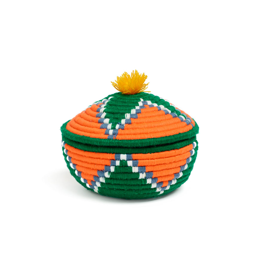 orange and green valede round basket