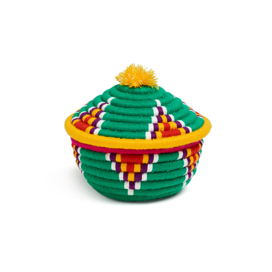 green and yellow valede round basket