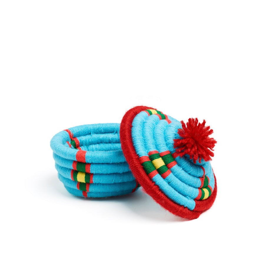 light blue and red dokht round basket