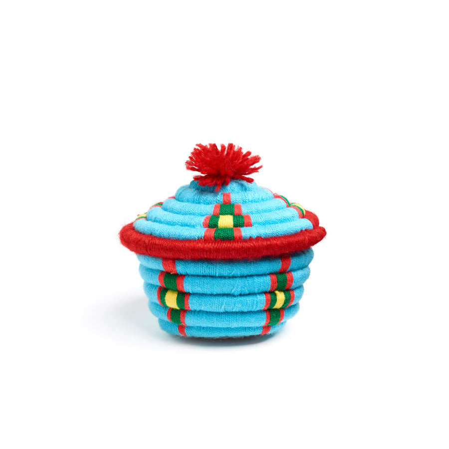 light blue and red dokht round basket