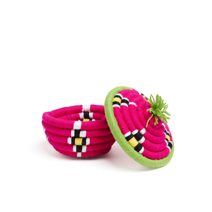 pink and green dokht round basket