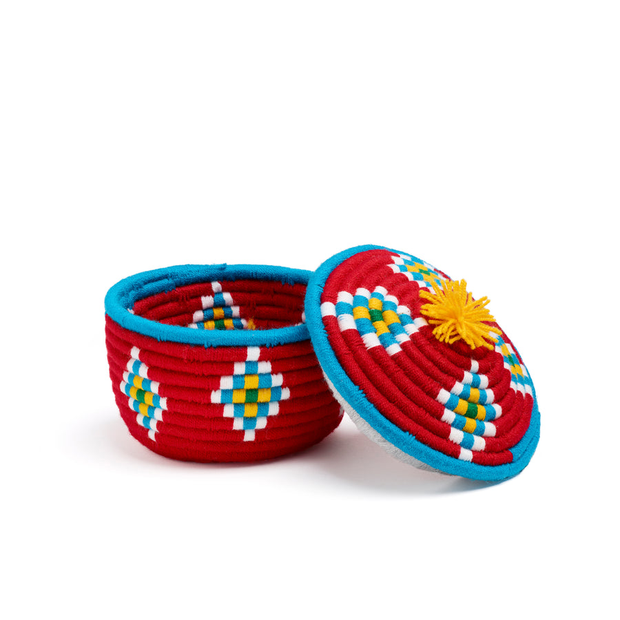 red and blue khatoon round basket
