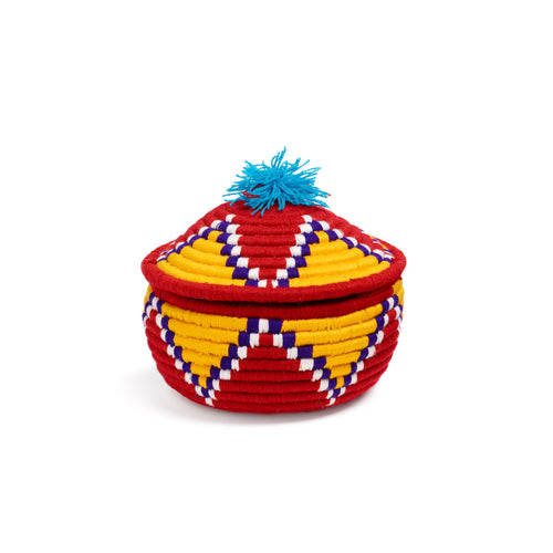 Red and Yellow Valede Round Basket
